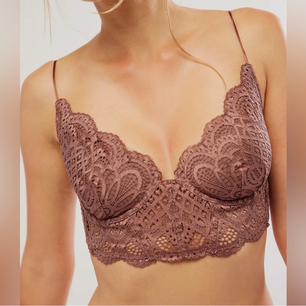 NWT INTIMATELY FREE PEOPLE All Yours Lace Longline Bra Bralette Brown Size Sm.